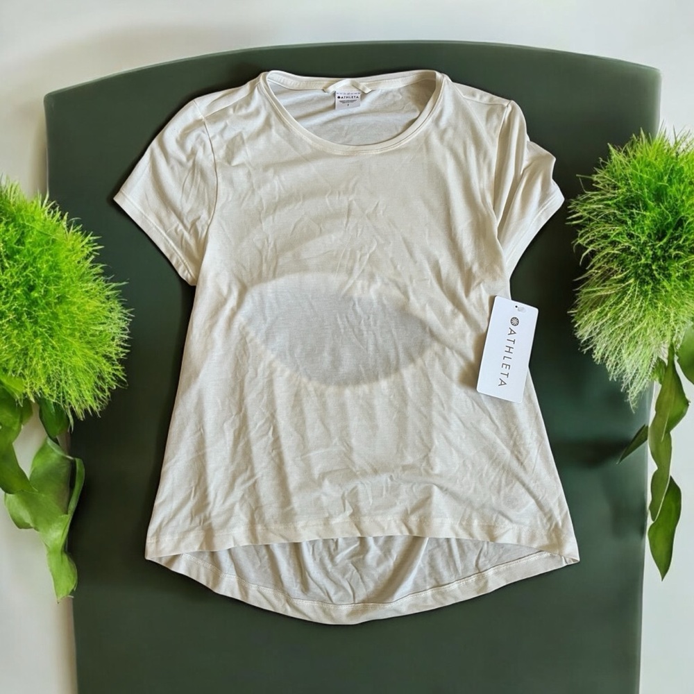 Athleta Air Out Cinch Tee Womens Small Cream Beige Activewear Shirt 533397 NWT